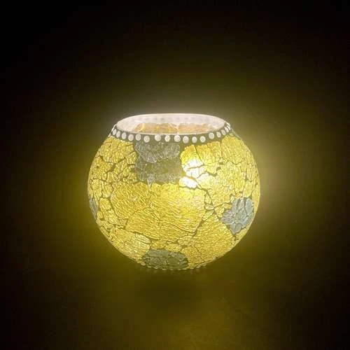Yellow Craquele Handmade Lamp in Mosaic Glass KGV126s