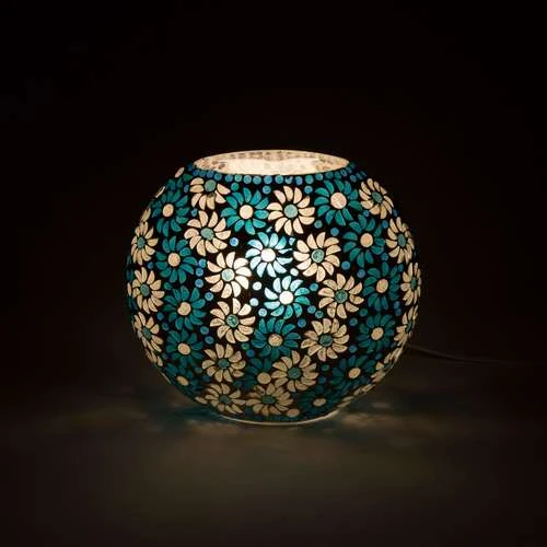 Light Blue Daisy Handmade Lamp in Mosaic Glass KGV197