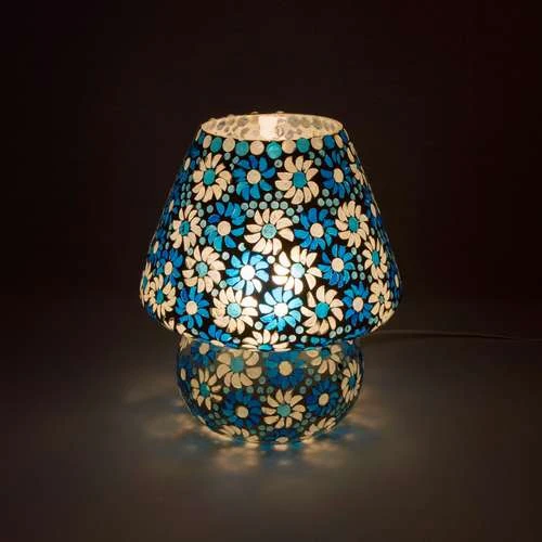 Light Blue Daisy Handmade Lamp in Mosaic Glass KGV297
